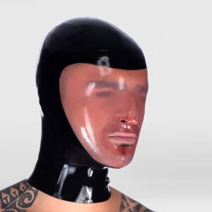 LATEX BONDAGE HOOD CONTRAST TRANSPARENT FACE MASK