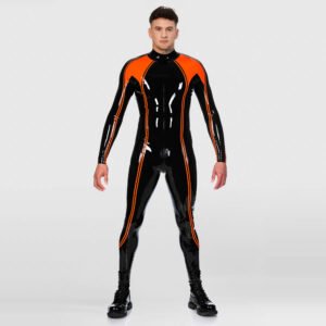 LATEX CATSUIT COLOR-BLOCK DOUBLE STRIPES CATWOMAN SUIT
