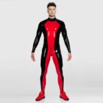 Color-Block Latex Catsuit – Full-Body, Footed Design