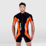 Color-Block Latex Bodysuit with Symmetrical Polygon Design
