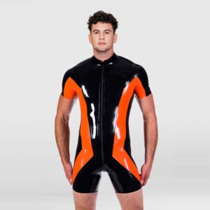 LATEX BODYSUIT COLOR-BLOCK STYLE SYMMETRICAL POLYGON