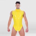 Sleeveless Latex Bodysuit for Men – High-Slit Tight-Fit Sleek Design