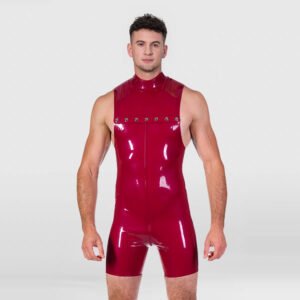 LATEX BODYSUIT SOLID COLOR STYLE CHEST SNAP BUTTON