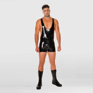 LATEX BODYSUIT SOLID-COLOR STYLE STRAP WRESTLING SINGLET