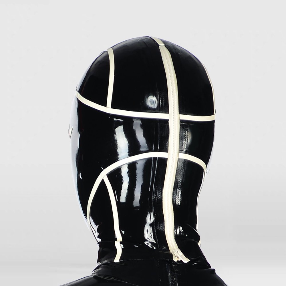 Contrast Stripe Latex Bondage Hood Erotic Sensory Play Gear Contrast Stripe Latex Bondage Hood Erotic Sensory Play Gear