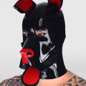 LATEX BONDAGE HOOD FULL ENCLOSURE DETACHABLE DOG MUZZLE