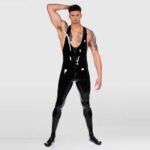 Cross-Back Latex Singlet for Men – Solid Color Zip-Up Wrestling Top, Erotic Tight-Fit Design