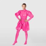 Black Puffy Pleated Latex Catsuit – Women’s Tight-Fit Dominant Bodysuit