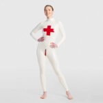 Latex Nurse Catsuit for Women – Red Cross Design, Dominant Fetish Bodysuit
