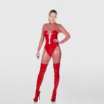 Two-Tone Latex Catsuit for Women – V-Neck Full Foot Bodysuit, Assertive Dominant Style