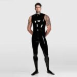 Men’s Solid Color Latex Catsuit-Sleeveless Design with Full Foot Coverage/BDSM