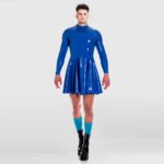 Men’s Solid Color Latex Dress-Back Zipper Design/Role-Play