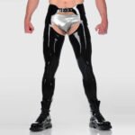 Adjustable Waist Latex Leggings – Crotchless Design, Solid Color Tight-Fit
