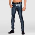 Men’s Slim-Fit Solid-Color Latex Pants – Jeans Style