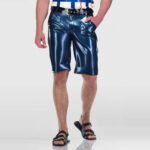 Men‘s Solid Color Latex Shorts-Rolled Hem Design/Chic
