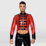 Men’s Latex Cropped Jacket – Vintage Military Style Tight-Fit Top