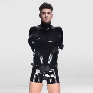 LATEX TOP MEN’S SOLID COLOR BACK ZIPPER ARM RESTRAINT