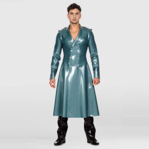 LATEX TOP MEN’S SOLID COLOR DOUBLE-BREASTED LONG TRENCH COAT