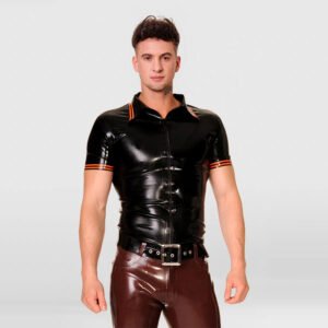 LATEX TOP PARALLEL LINES ZIP-UP POLO SHIRT