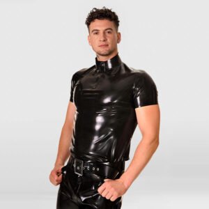 LATEX TOP SOLID COLOR MINIMALIST SNAP BUTTON POLO SHIRT