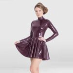 High Neck Long Sleeve Latex Dress