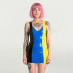 Women’s Latex Bodycon Dress with a Fashionable Three-color Design