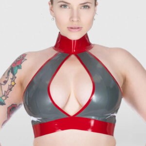 Women’s Two-Tone Latex Bra with Neck Halter and Wire-Free Design
