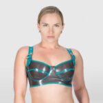 Women’s Latex Bra with Adjustable Shoulder Straps and Contrast Color Design